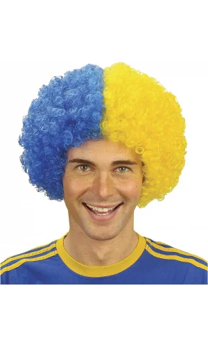 Sarı Lacivert Kıvırcık Afro Bonus Taraftar Peruğu