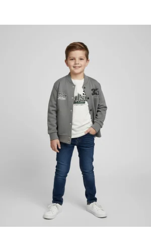 Sayı Baskılı Haki Swetshirt Ceket