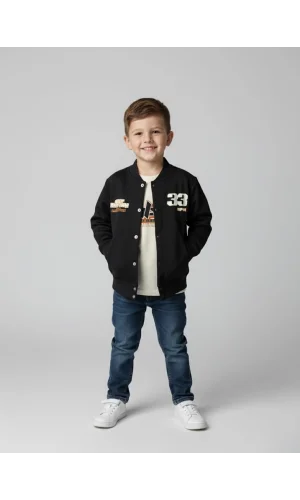 Sayı Baskılı Siyah Swetshirt Ceket