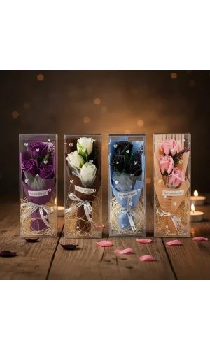 Şeffaf Kutulu Üç Gül Buketi