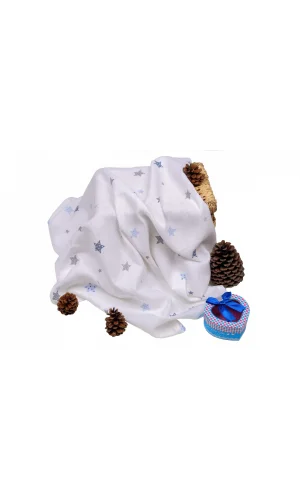 Sema Baby Çok Amaçlı Müslin Örtü 100x80 cm - Mavi Yıldız 8682476853131