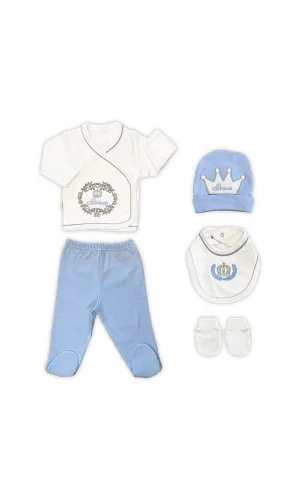 Sema Baby Prens Lüks 5 Parça Hastane Çıkışı Zıbın Seti - Mavi