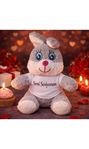 Seni Seviyorum Tişörtlü Sevimli Peluş Tavşan