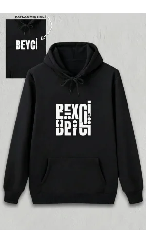 Sevgililer Günü Özel Kapüşonlu Beyci Baskılı Oversize Sweatshirt - Siyah