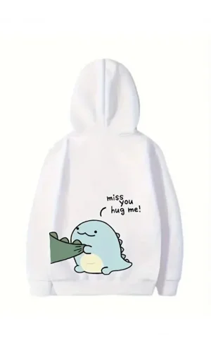 Sevgililer Günü Özel Unisex Kapüşonlu Baskılı Oversize Sweatshirt - Beyaz