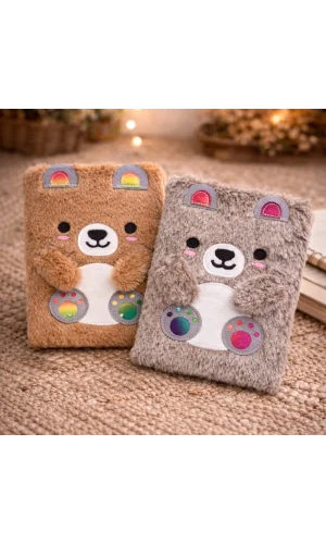 Sevimli Ayıcık Peluş Çizgili Defter