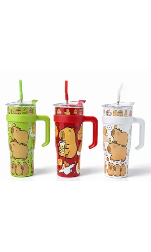 Sevimli Kapibara Pipetli Termos Suluk