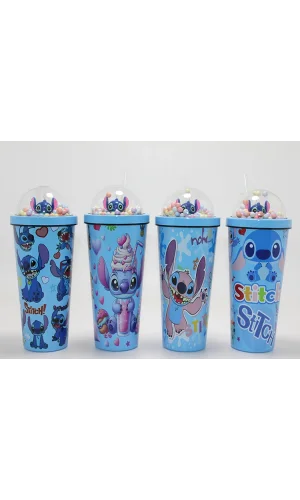 Sevimli Stitch Pipetli Boncuklu Termos Ve Suluk