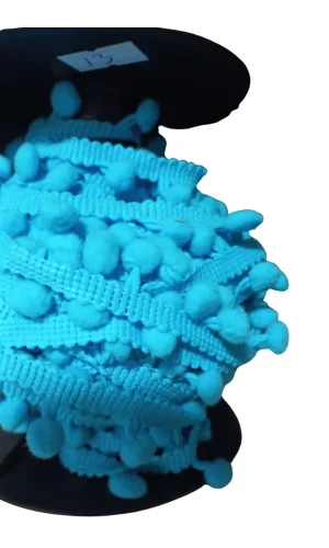 Sıralı Ponpon 1 Metre Bebe Mavisi