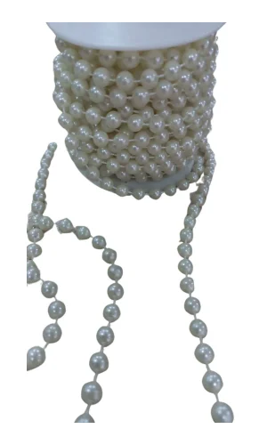 Sıralı Yuvarlak İnci En 1 cm Krem 10 Metre