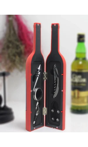 Şişe Tirbuşon Seti Büyük Boy Kırmızı