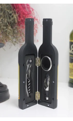 Şişe Tirbuşon Seti Küçük Boy Siyah Renk