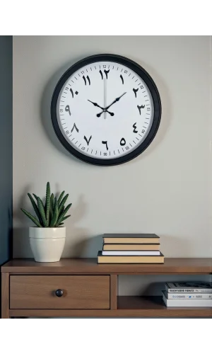Siyah Arapça Rakamlı 40 Cm Metal Duvar Saati