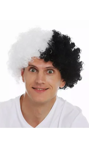 Siyah Beyaz Kıvırcık Afro Bonus Taraftar Peruğu