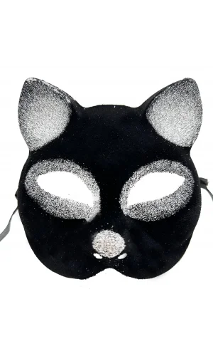 Siyah Gümüş Simli Kedi Maskesi