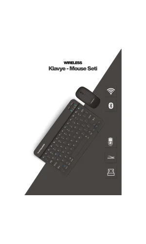 Siyah Kablosuz Klavye Ve Mouse Seti