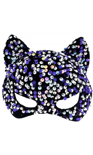 Siyah Kadife Mor Beyaz Pullu Parti Maskesi
