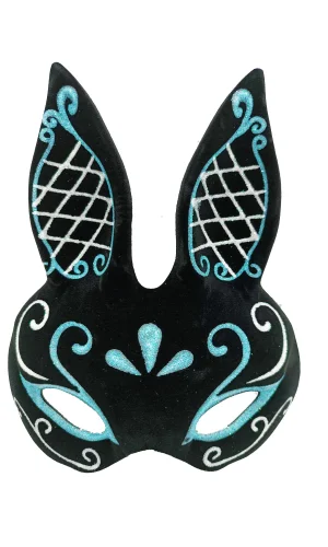 Siyah Mavi Beyaz Simli Tavşan Maskesi