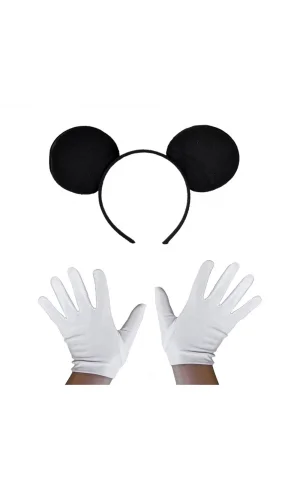 Siyah Mickey Mouse Tacı ve Beyaz Eldiven Seti