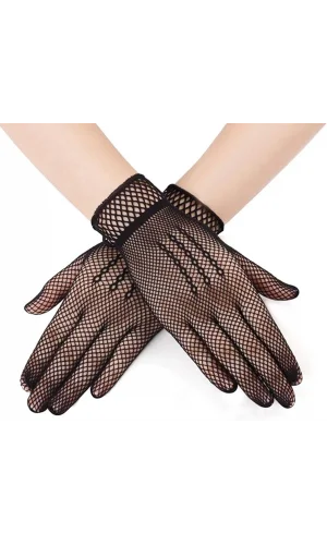 Siyah Renk Likralı File Eldiven Parmaklı Örgü Eldiven Yetişkin Boy