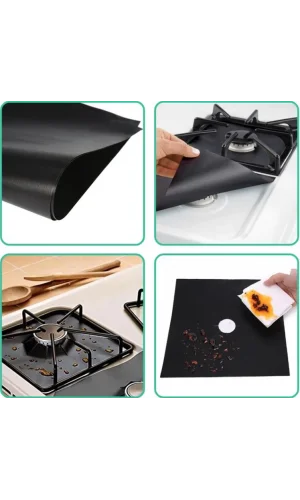 Siyah Renk Ocak Koruyucu Folyo Yanmaz Yapışmaz 4lü Set