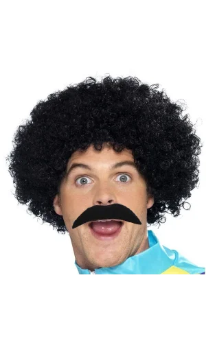 Siyah Scouser Erkek Kısa Peruk ve Bıyık Seti
