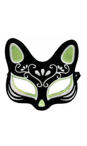 Siyah Süet Kaplama Gümüş Yeşil Simli Kedi Maskesi