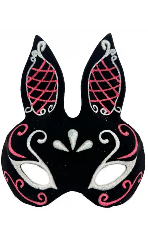Siyah Süet Tavşan Maskesi Simli