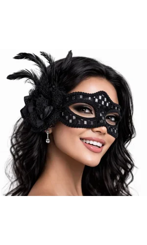 Siyah Tüylü Balo Maskesi