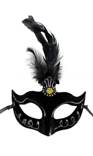 Siyah Tüylü Süet Parti Maskesi