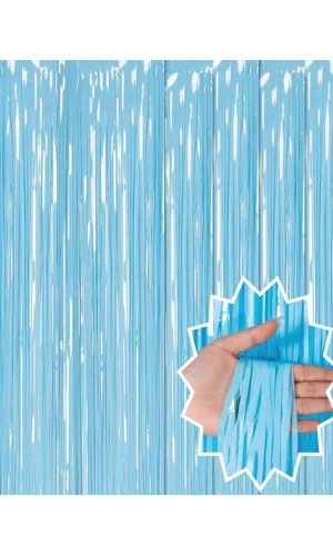 Soft Mavi Püsküllü Kapı Perdesi