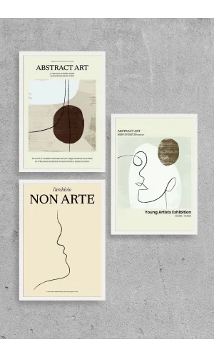 Soyut Sanat Üçlü Ahşap Çerçeveli Tablo