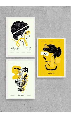 Soyut Üçlü Ahşap Çerçeveli Tablo