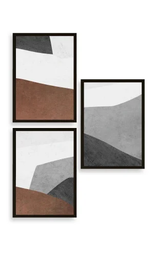 Soyut Üçlü Ahşap Çerçeveli Tablo