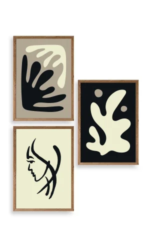 Soyut Üçlü Ahşap Çerçeveli Tablo