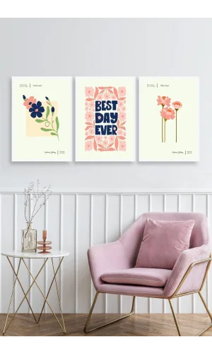 Soyut Üçlü Ahşap Çerçeveli Tablo