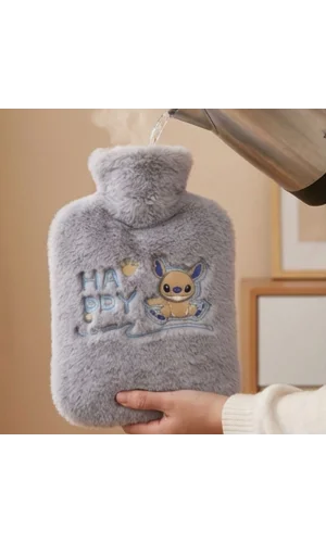 Stitch Figürlü Gri Peluş Sıcak Su Torbası 1 Litre
