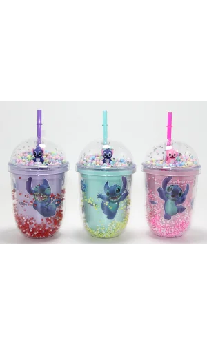 Stitch Figürlü Pipetli Kapaklı Kupa Bardak