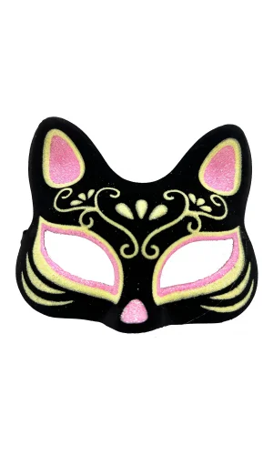 Süet Pembe Sarı Kedi Maskesi