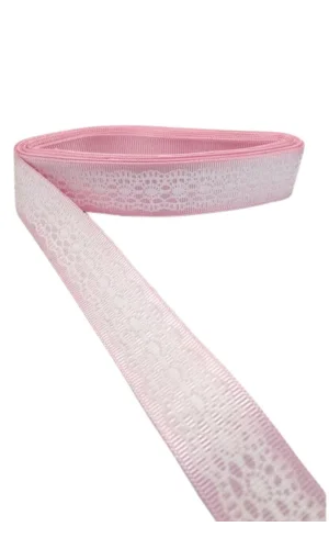 Tafta Dantel Görünümlü Kurdele Pembe 25 mm 2 Metre
