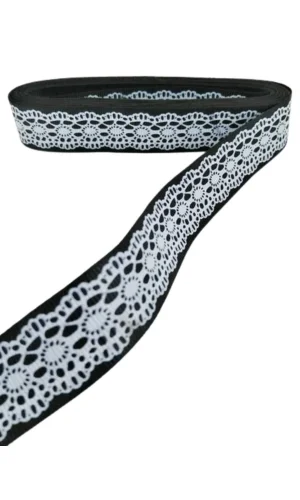 Tafta Dantel Görünümlü Kurdele Siyah 25 mm 1 Metre