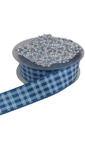 Tafta Ekoseli Kurdele 25 mm İndigo 2 Metre