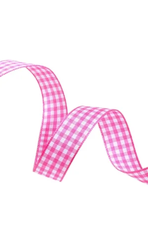 Tafta Ekoseli Kurdele 25 mm Pembe 5 Metre