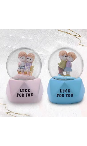 Tatlı Çift Temalı Mini Boy Işıklı Kar Küresi