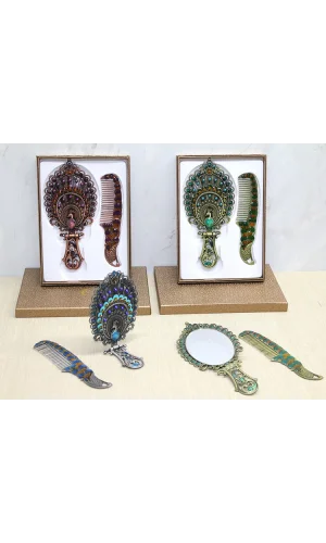 Tavuskuşu Katlanabilir Ayna Ve Tarak Seti Büyük Boy