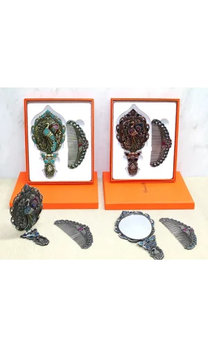 Tavuskuşu Katlanabilir Ayna Ve Tarak Seti Orta Boy