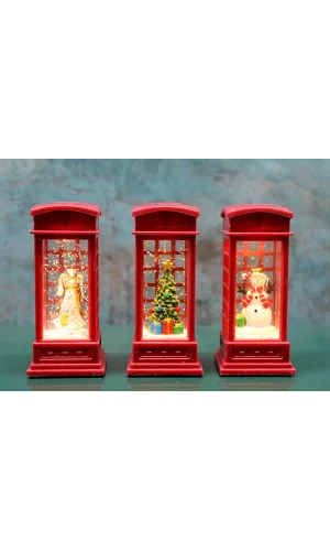 Telefon Kulübeli Işıklı Kar Küresi Kırmızı Tasarım