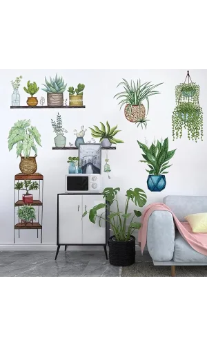 Tropikal Bitkiler Duvar Stickerı Model D