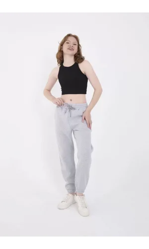 Üç İplik Basic Lastikli Eşofman Pantolon - Gri