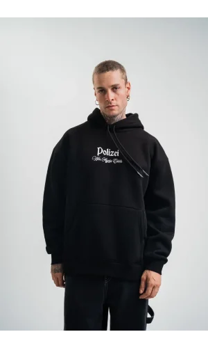 Üç İplik Kapşonlu Dijital Patchli SweatShirt - Siyah